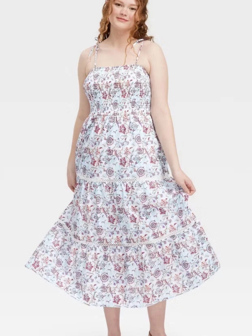 Roller Rabbit blue Midi Dress with Pink Floral Print XL